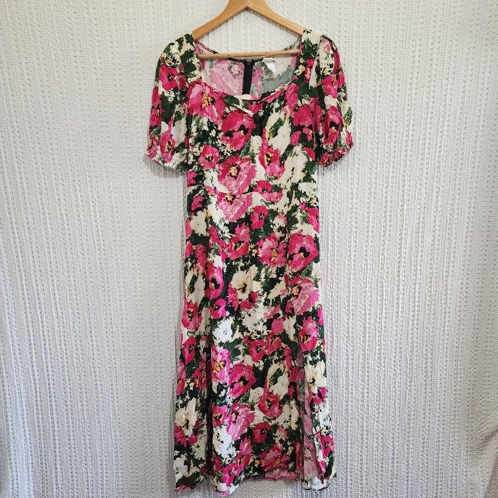 H&M Women's Floral Patterned Midi Flowy Dress in Pink and Cream Size Medium - Picture 5 of 16